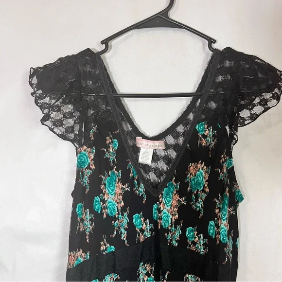 Band of Gypsies Dress SZ M BLK/Teal Lace 90s/Y2K Boho Fairy Whimsygoth Coquette - Picture 9 of 10